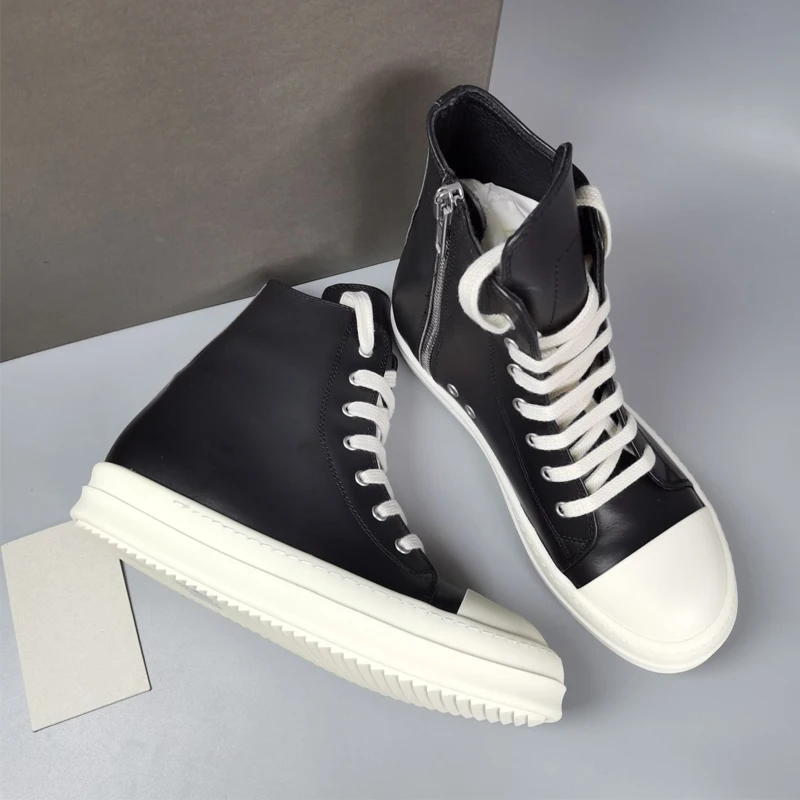 Vysoké topánky Dámske kožené tenisky Pánske ležérne topánky Lace-up gumové čierne tenisky pre mužov