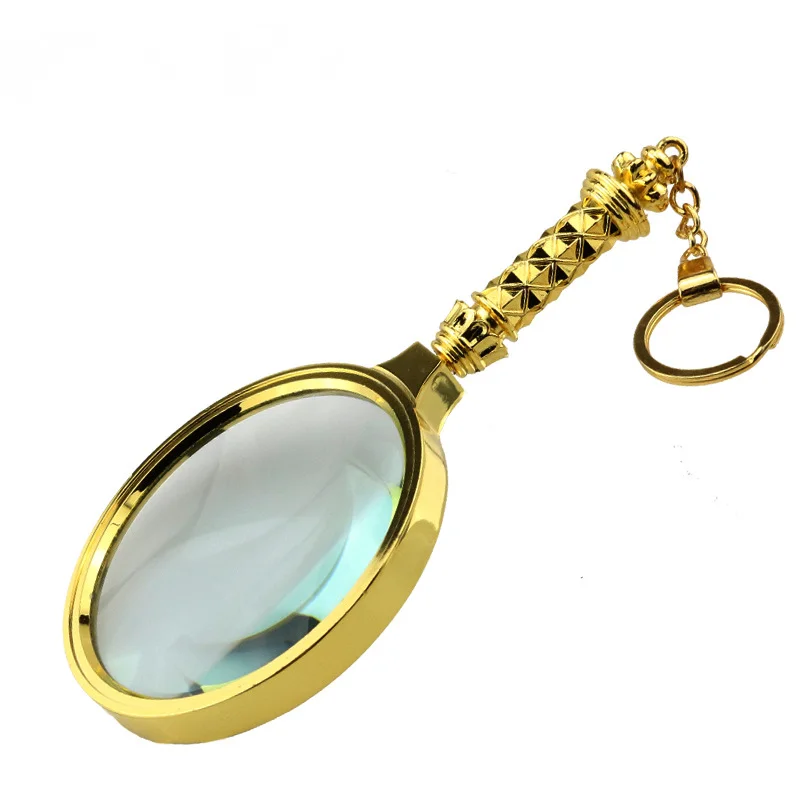 Vysoké zväčšenie Plné zlaté darček Zavláčacia sklenená rukoväť Loupe môže byť pripevnená a oddelená funkciou Keychain