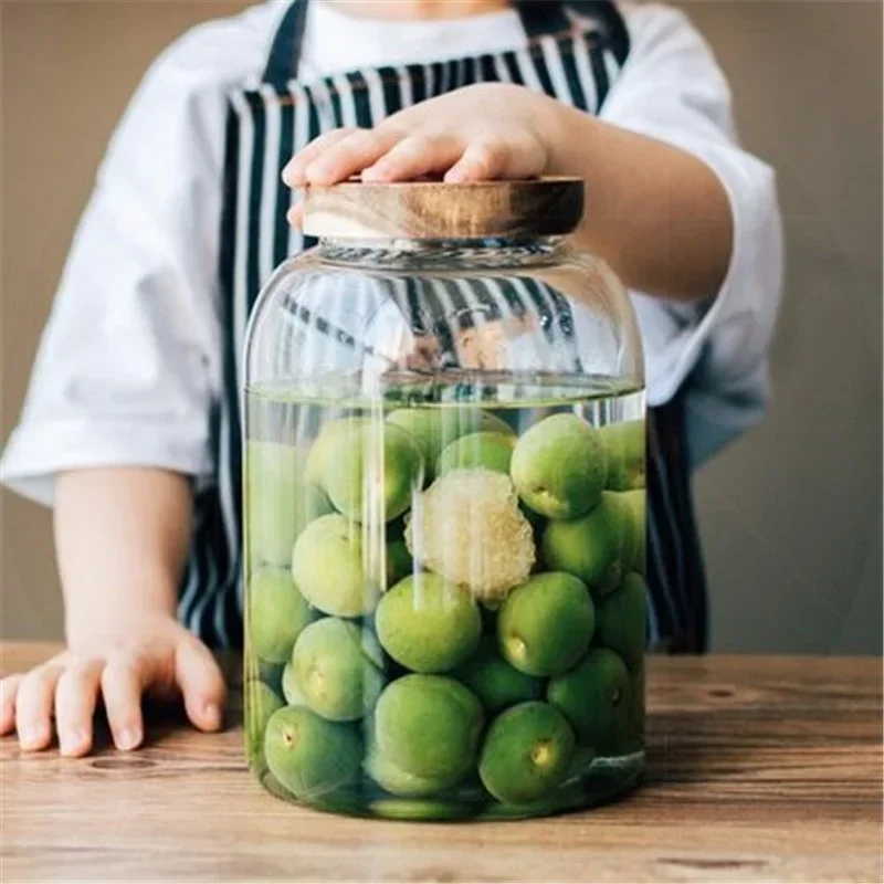 Vysoký borosilikát sklenený akácia drevené veko sklo pohár Jar Food Skladova