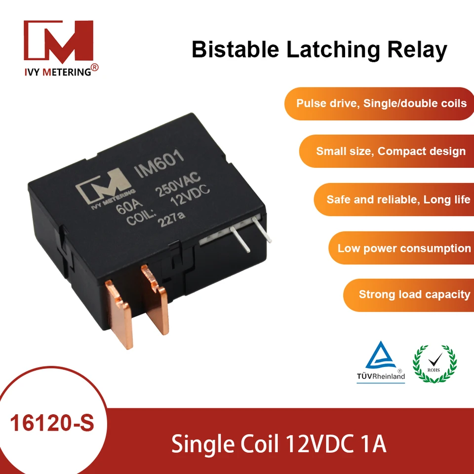 Vysoký prúd 60A 220VAC 250VAC Single Coil 12VDC SPST Bistabilný prepínač inteligentných metrov Latching Relé