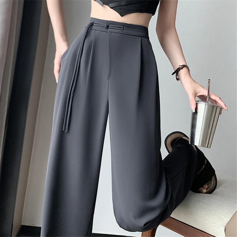 Vysoký pás biely oblek široké nohavice Dámske plné nohavice jar leta Elegantné elegantné minimalizmus priame voľné nohavice 2024 Nové