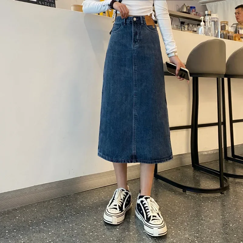 Vysoký pás bočné rozdelenie denim bustier šaty ženská stredná dĺžka s vreckami dokonca modrou sukňou pre ženy