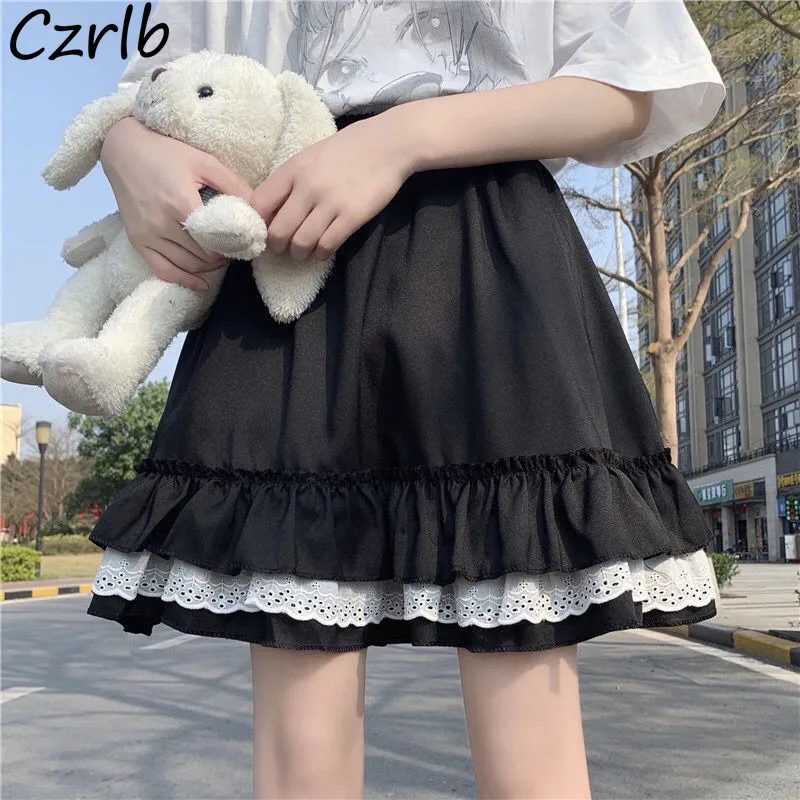 Vysoký pás mini sukňa Ženy čipka torta sukňa sukňa A-line sladké dievčatá Jeseň Nové rufles Kórejský štýl All-Match Gentle Elegant Elegant Chic