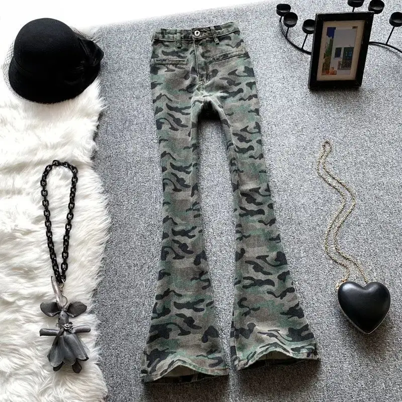 Vysoký pás s štíhlym fit neformálne retro maskovacie nohavice pantalony vaqueros mŕde grunge erup