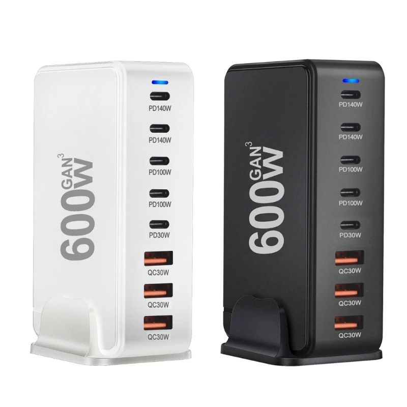 Vysoký výkon 600 W GANS 8 VÝSTUPY USB C USB A FOR NA NAPLASTNÉ TABLETY Nabíjanie