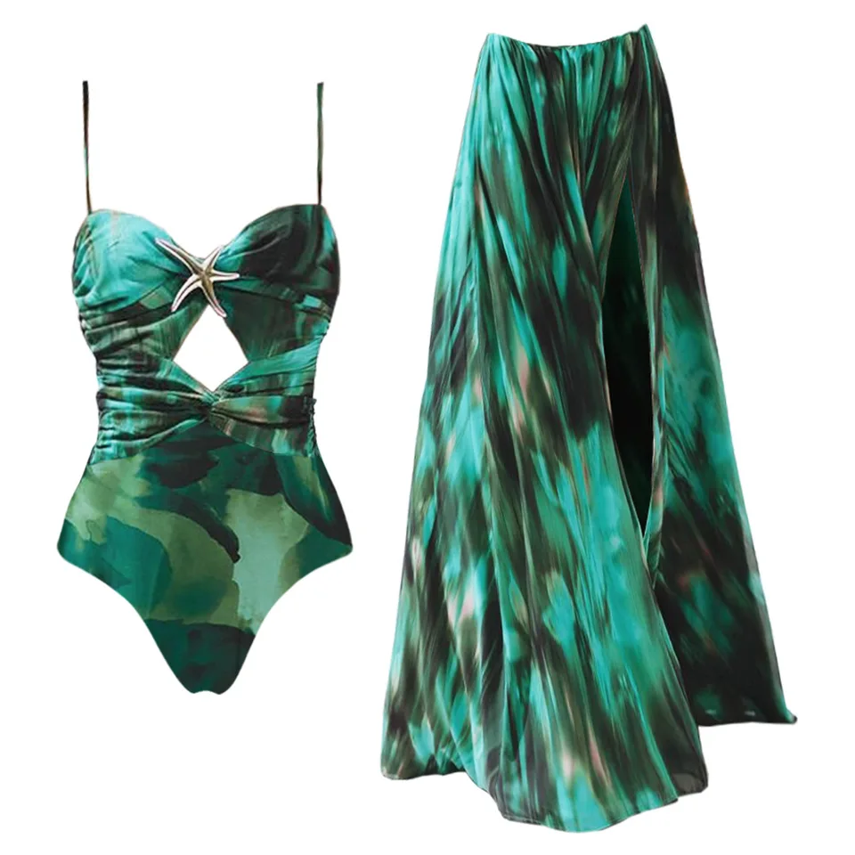Vystrihnite plavky a zakryte sexy plavky Ženy Kvetinové hviezdy Swim Suit Push Up Bikini Pathingsuit Sliming Bodysuit Beachwear