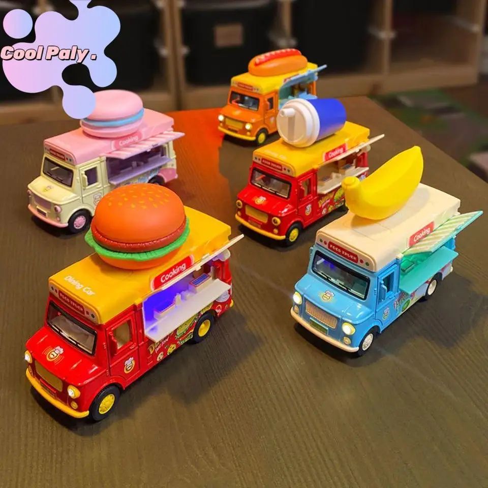 Vytiahnite späť automobil s vozidlom vozidlo s automobilom s hudobnou zmrzlinou Burger Buser Model Model pre deti vzdelávacie hračky darček