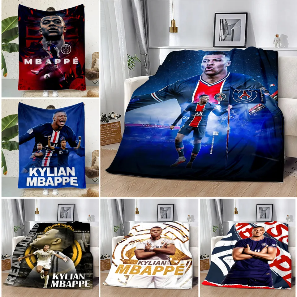 Vytlačená prikrývka piknik prikrývka futbal K-kylian hviezda M-Mbappé Teplá prikrývka mäkká a pohodlná domáca cestovná darček k narodeninám