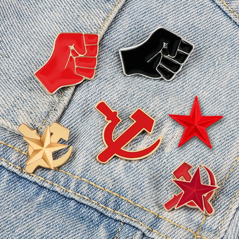 Vyvýšená päsť zo solidarity smaltované špendlíky Sovietska revolúcia hviezda Ussr brošní kosáčikovia a kladivové vrecko na klopne odznaky Darčeky