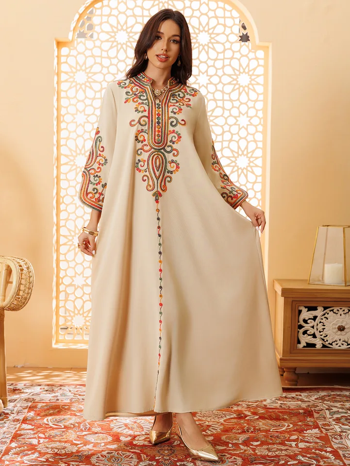 Vyšívacie abayas pre 2025 Nové ženy Moslimské maxi šaty Dubai Kaftan Turecko rúcho femme Musulmane Vestidos islam jalabiya Maroko