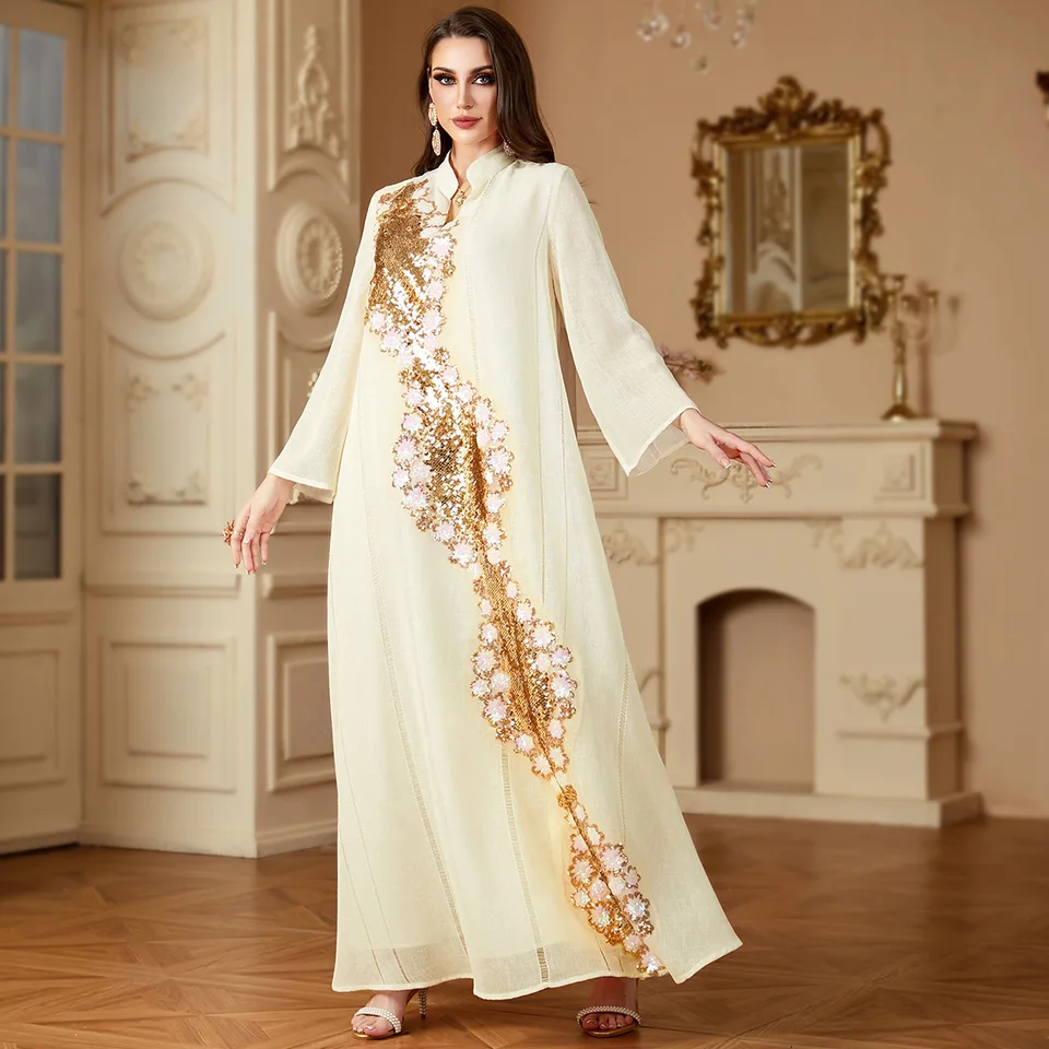 Vyšívacie dlhé šaty Dubai Abaya Moslimské šaty pre ženy pre ženy flitrové výšivky moslimské móda luxusné ABAYA 4192