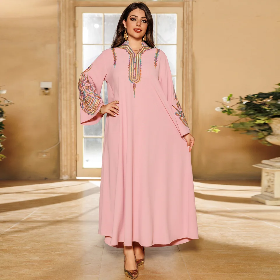 Vyšívacie moslimské šaty pre ženy móda Marocký kaftan ramadán Eid Djellaba Islamská femme Dubai Abaya Kaftan Caftan Jalabiya