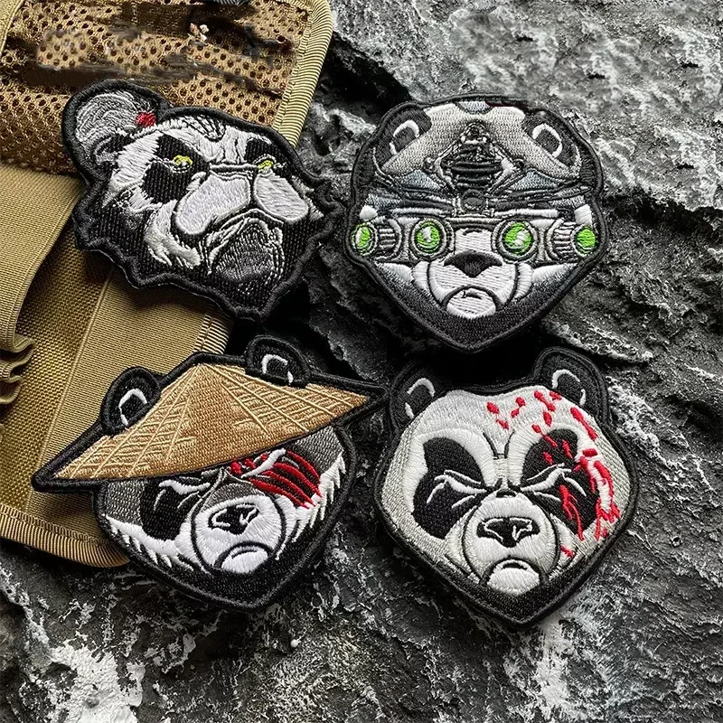 Vyšívaný taktický panda morálky odznak Slaw Hat Panda Hook and Loop Badge DIY batoh nálepky na nálepku armády vojenské záplaty