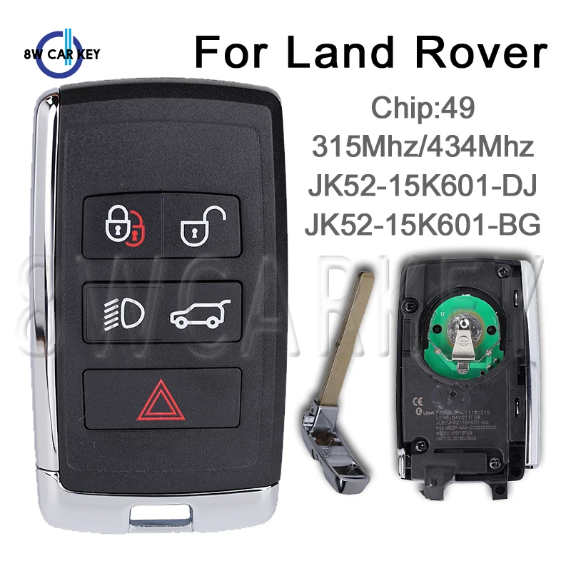 Vzdialený kľúč pre Land Rover Range Rover Evoque 2018-2023 Automatický inteligentný ovládací automobil Kľúč 315MHz 434MHz JK52-15K601-DJ JK52-15K601-BG
