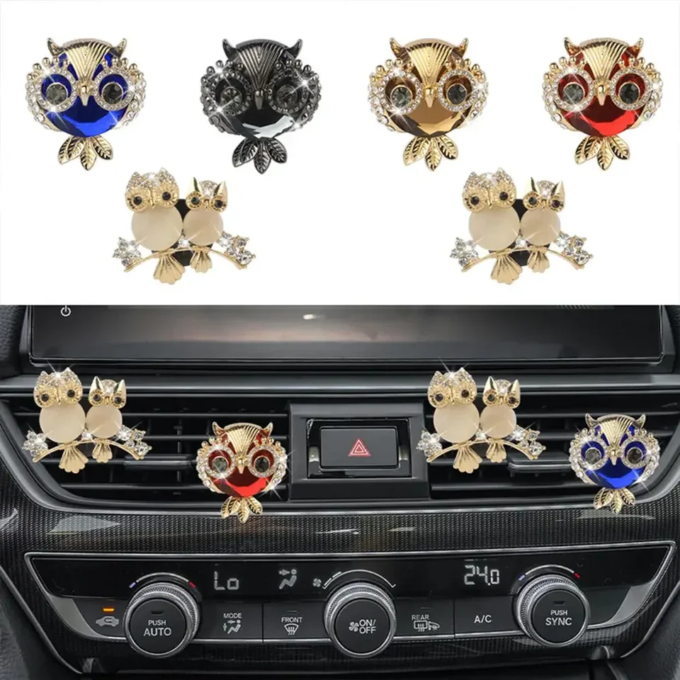 Vzduch na autá Shinestone Diamond Diamond Owl Automatické parfumie Vzduch Aromaterapia Ornament Ornament Clip Clip Auto Doplnky pre ženy