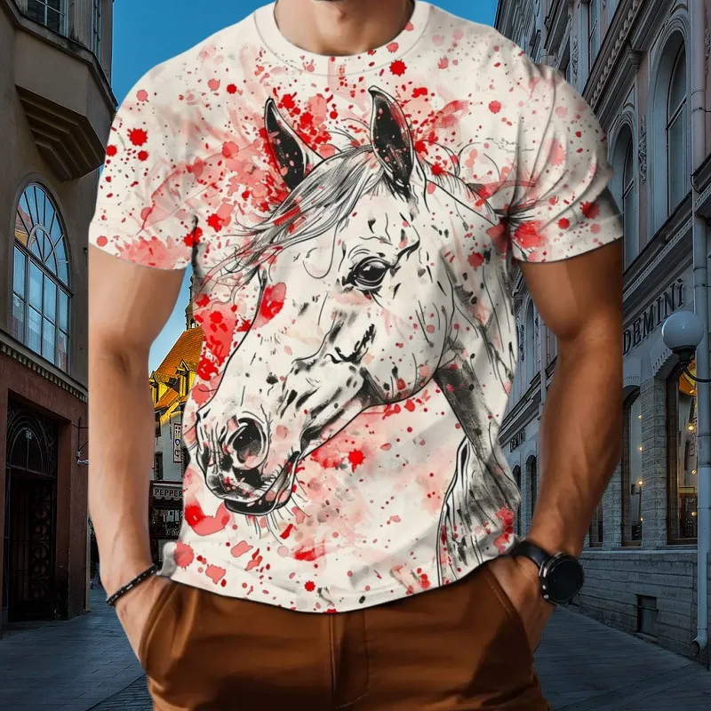 Vzor Animal Horse 3D HD tlač letné pánske tričko s krátkym rukávom Módna osobnosť Nový o golier kreatívne denné príležitostné top