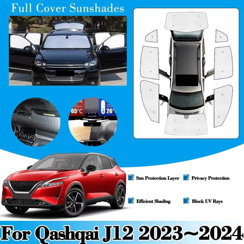 Vzor automobilu pre čelné sklo pre Nissan Qashqai J12 2021 ~ 2024 Úplné okno Anti-UV Slnko Ochrana Sunshades Cover Sticker Auto Príslušenstvo