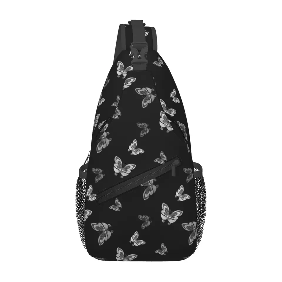 Vzor motýľov (biela) vrecko na hrudi muži muži v taške na hrudník Crossbody Conser Turning Daypack vrecko na rameno