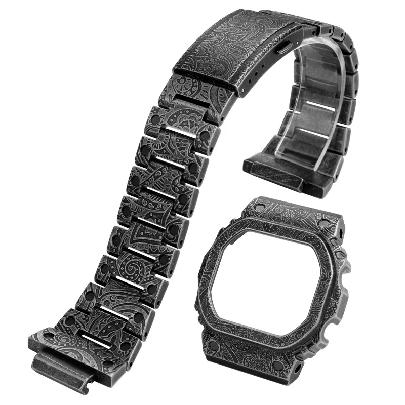 Vzor vintage gravírovania z nehrdzavejúcej ocele pre Casio G-Shock DW5600 GW-B5600 GWM5610 REZEL RÁM RÁMOVÝ ZARIADENIE Kovové puzdro