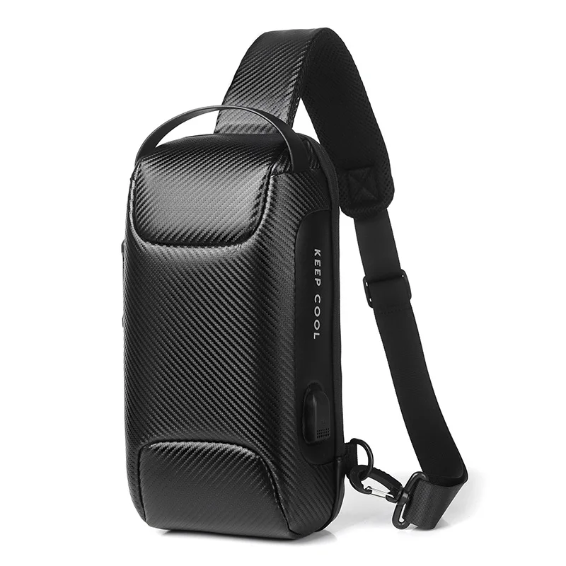 Vzor z uhlíkových vlákien Crossbody Bag Proti krádež USB Sling Ramere Vrecká vylepšené vodotesné multifunkčné balenie na hrudi