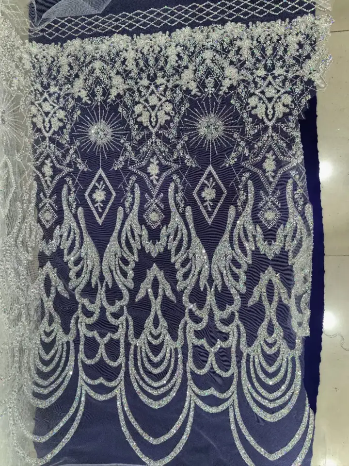 Vzorka na mieru vyrobená korálkový vyšívaný materiál doplnky Multicolour ilúzna flitra flocin svadobné šaty kvetinové tkanina