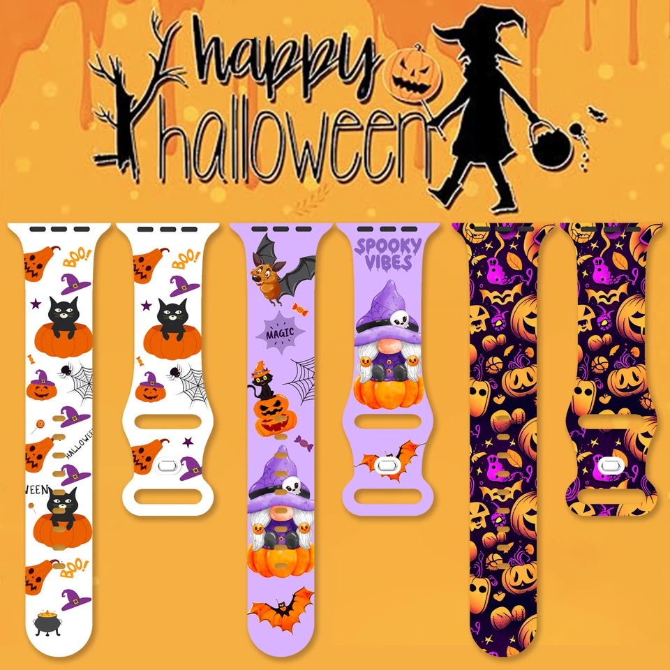 Vzrušujúca prezentácia! Halloween Series Silikone Apple Watch Strap prichádza s remienkom Unisex Sports Wrist remienok 38 40 41 42 44 45 49 mm