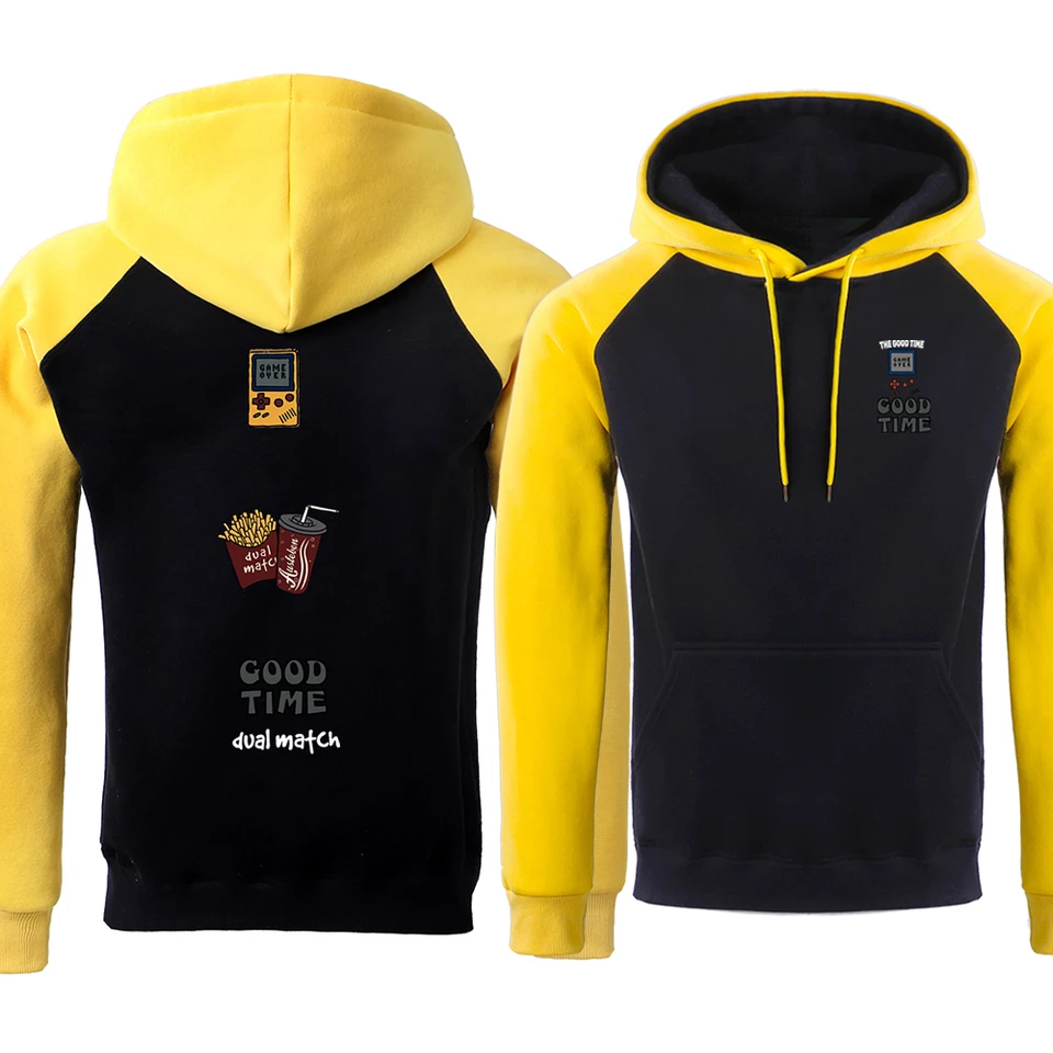 Víkend šťastný čas americký retro harajuku muži mikiny uvoľnené jesenné prerozdelené mikiny fleece pullover oblečenie Raglan Hoody
