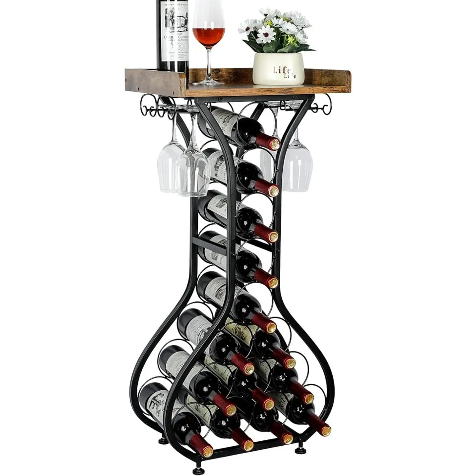Vínna skrinka.RACK FREESTACTACT PODLOHA, MINI BAR TABLE DOLOK VINKO DOLDER STAND Liquor Skrint s držiakom skla drevená stolová doska 14 fliaš