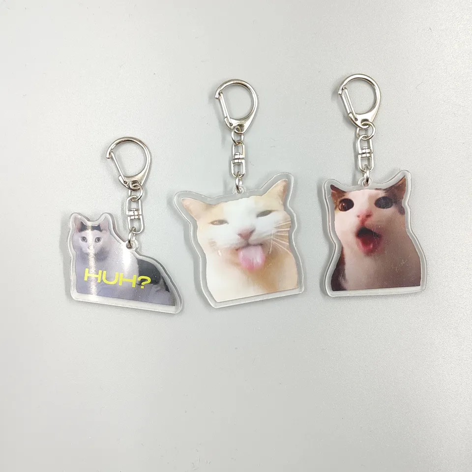 Vírusové videozáznamy série Keychains -Huh Cat zmätená šokovaná mačka, drvina mačky, známa tiež ako chrumkavá mačka, Cat Crunching, C