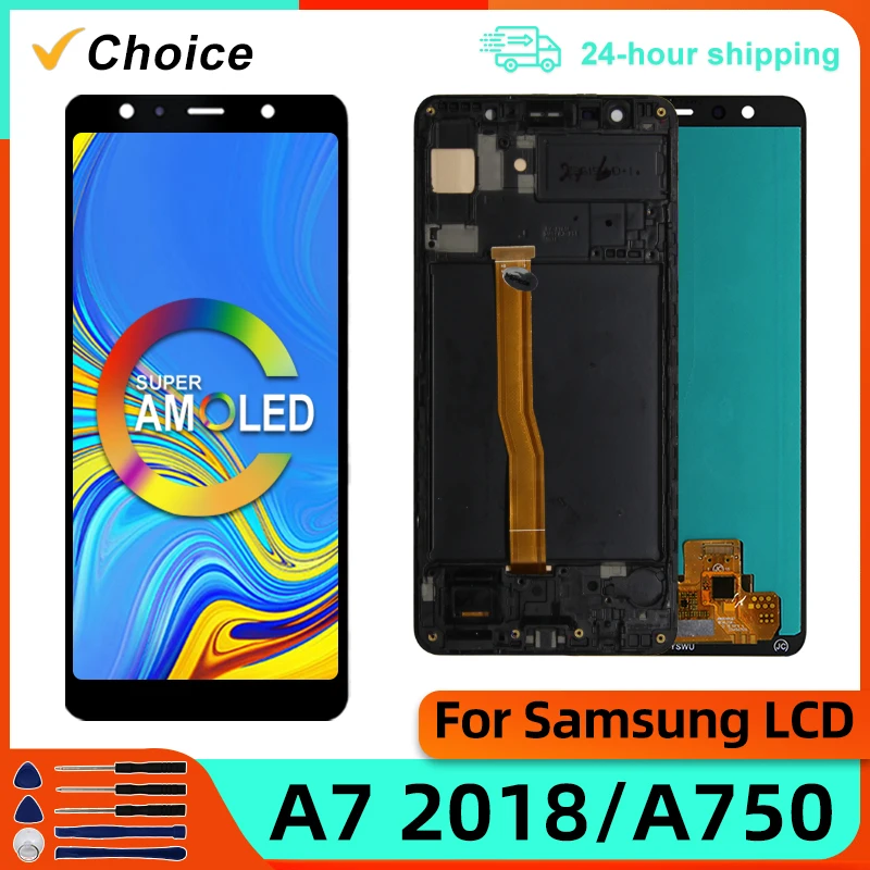 Výber AMOLED pre Samsung Galaxy A750 LCD SM-A750F A750FN A750F DISPLETNÝ DIGITIZER s dotykovou obrazovkou A7 2018 LCD náhradné diely LCD
