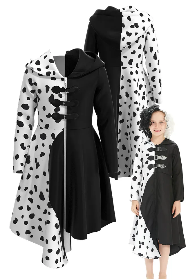 Výber cruella cosplay deti deti šaty kostýmy dievčatka luxusné maskovacie oblečenie Halloween Karneval Party Suit Roleplay oblečenie