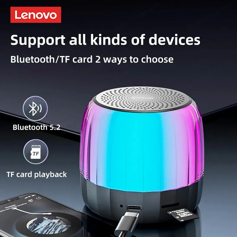 Výber Lenovo K3 Plus Bluetooth 5.2 RGB Svetelný reproduktor nepremokavý USB Outdoor Reproduktor Subwoofer Prenosný prehrávač