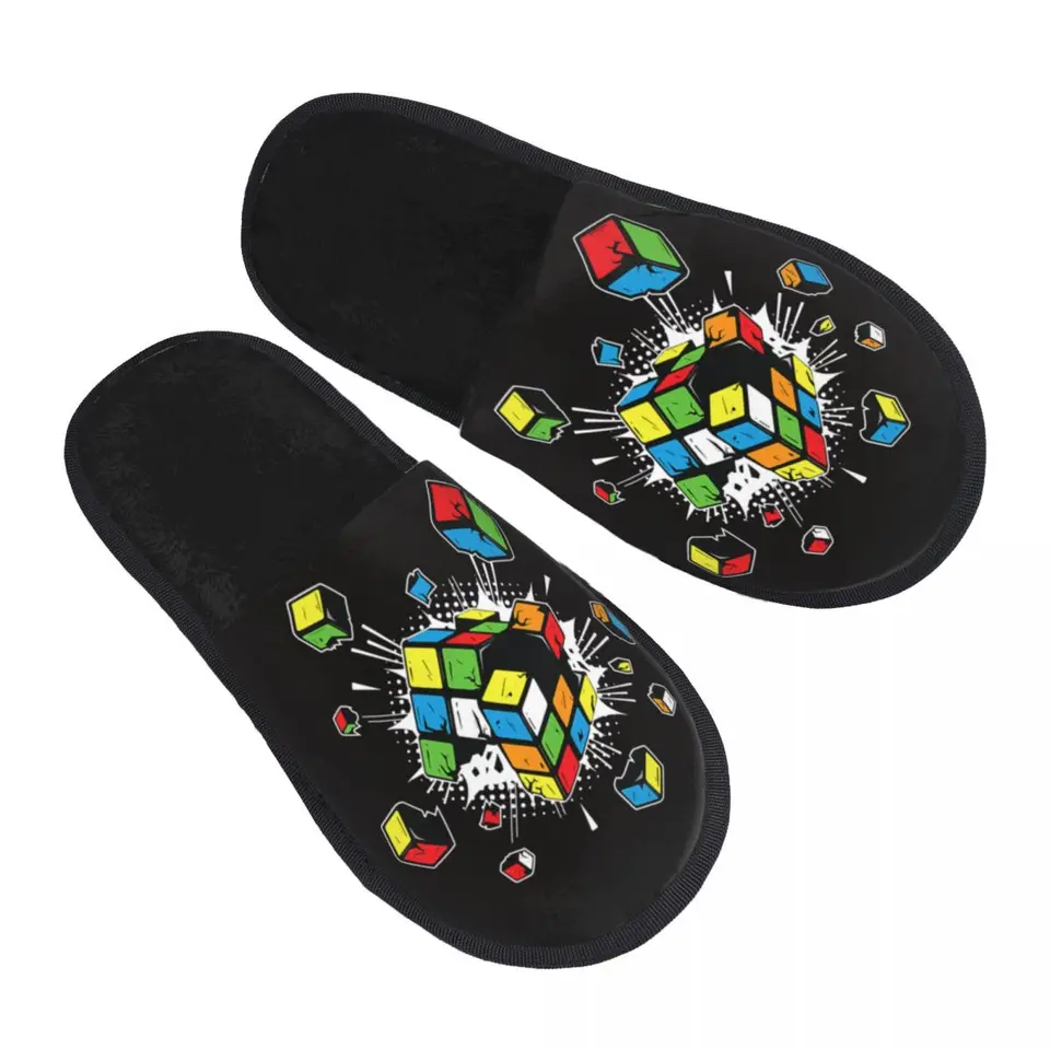Výbuch Rubix Rubiks Rubics Cube Soft Scuff s pamäťovou penou Plippers Ženy matematické milovníci hotelové dom topánky