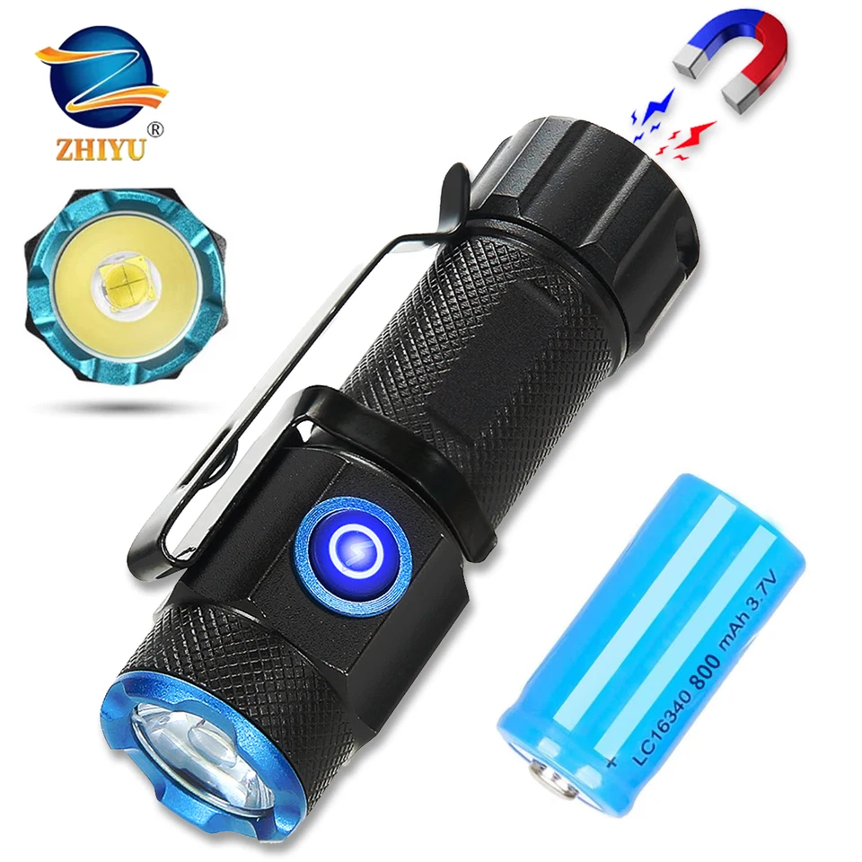 Výkonná P50 nabíjateľné nabíjateľné pero SLIGLE RILLEGLE SVETLO SVETLO S 16340 BATTERSKÁ MINICKÁ LED TORCH MAGNETICKÁ PRÁCA LAMP