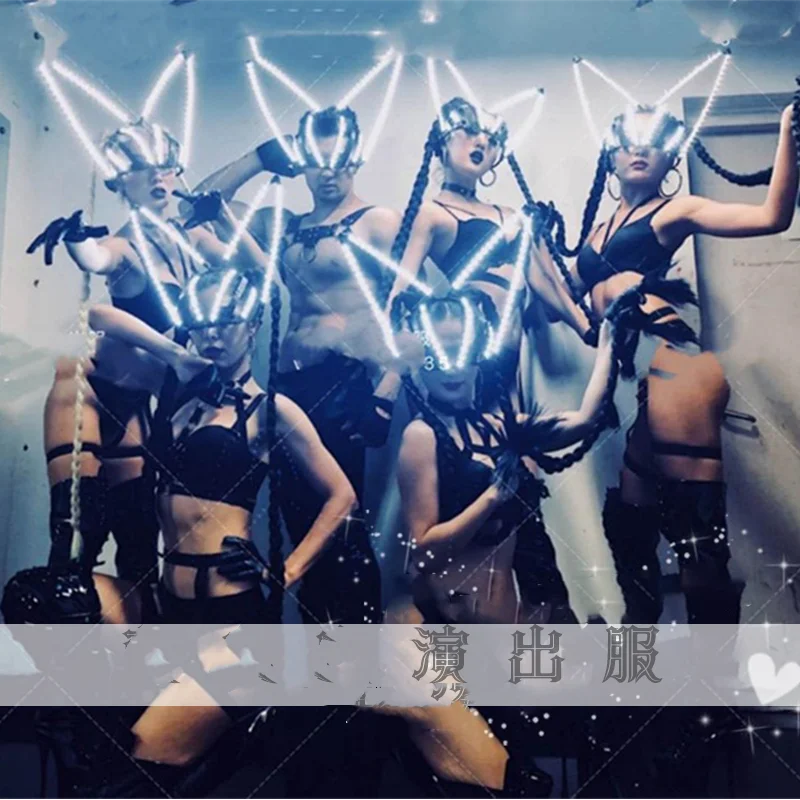 Výkonné oblečenie Elektronické slabiky DS oblečenie LED žiarivá hlava atmosféra sexy žena