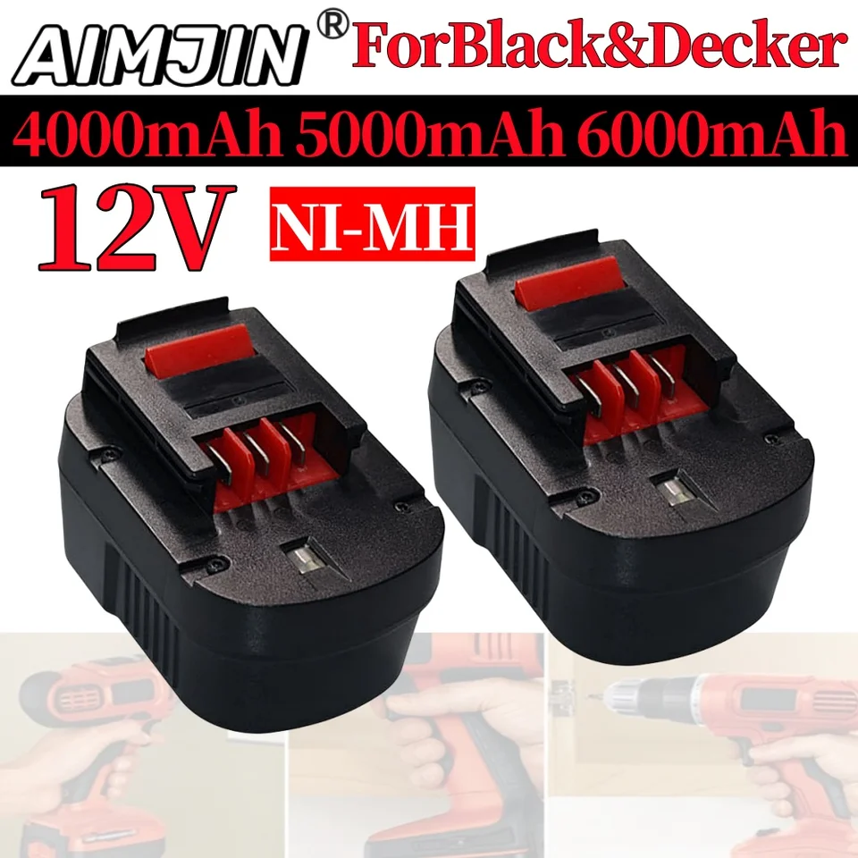 Výmena 6000 mAh za Black & Decker 12V Ni-MH Vŕtacie náradie batérie A12 A12EX FSB12 FS120B A1712 HP HP12 Nabíjateľná batéria