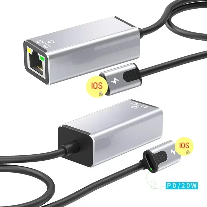 Výmena adaptéra Ethernet pre iPad Air 2 3, telefón 12/14/14 Pro Max/X, RJ45 LAN WIRED Network Adapter s rýchlym nabíjačkou 20W PD