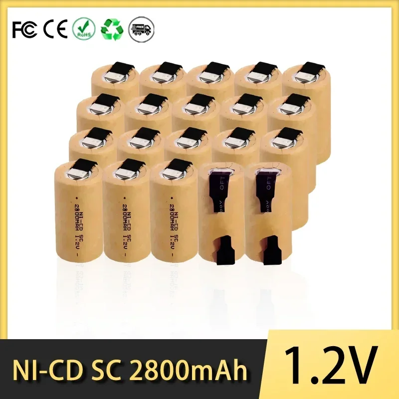 Výmena batérie NI-CD SC batérie 2800 mAh Vysoký výkon 1,2 V Nabíjateľná batéria pre elektrické náradie elektrický vŕtací skrutkovač.