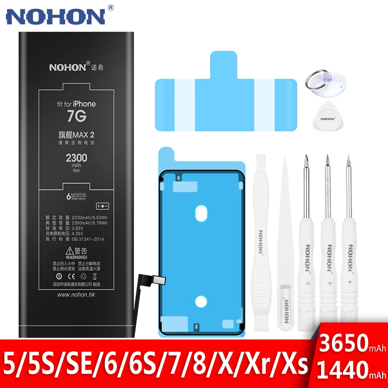 Výmena batérie Nohon pre iPhone 7 8 6s x xs xr SE2 SE2 6 5 5S 5c bateria pre iPhone7 iPhone6 ​​iPhone8 batérie