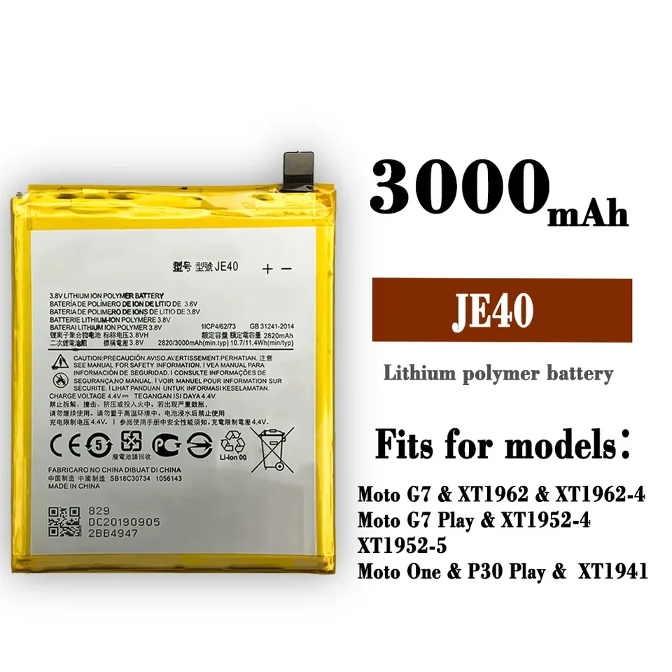 Výmena batérie pre Moto One G7 P30 Play G7 Play XT1952 XT1941 JE40 Vysoko kvalitné 3000 mAh najnovšie batérie
