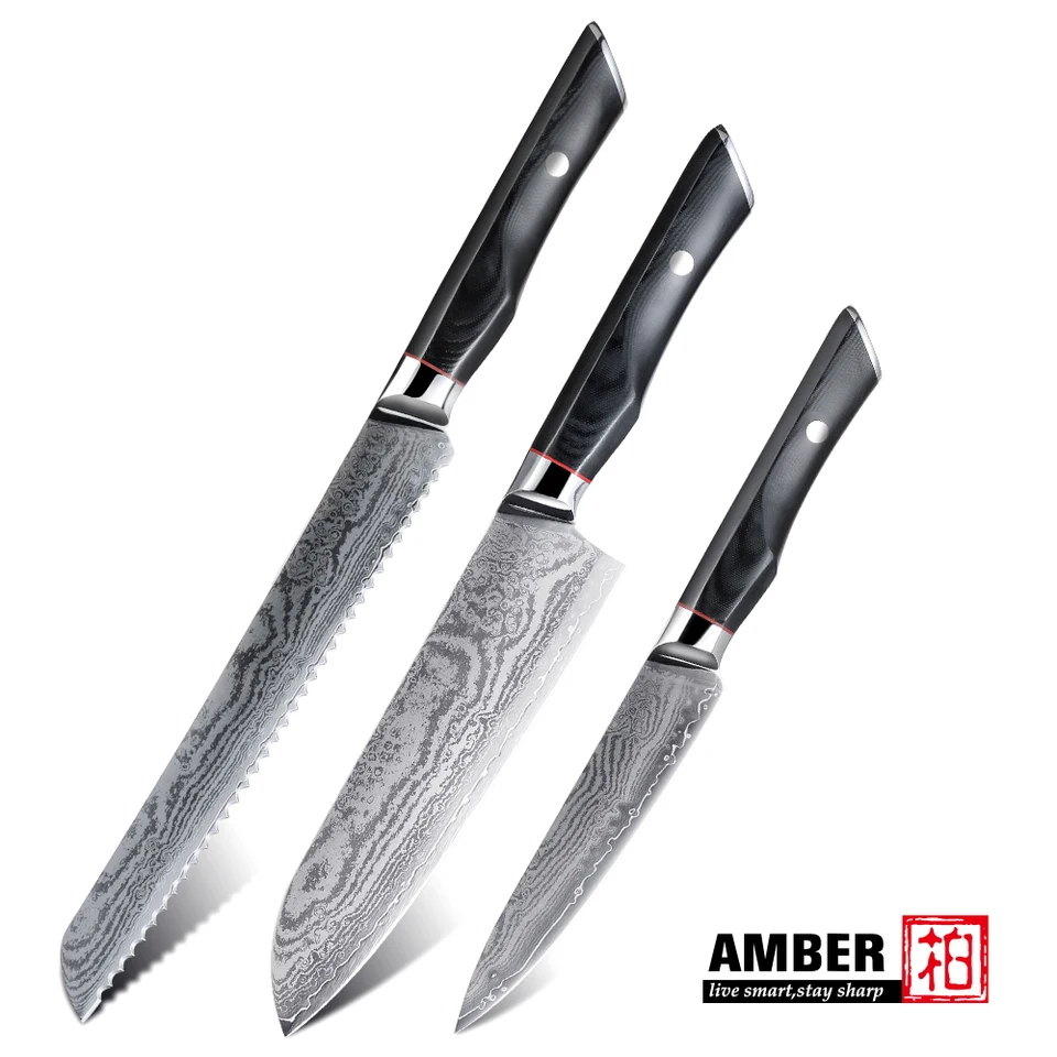 Výpredaj a veľká zľava pre 67-vrstvový damascus oceľový kuchynský chlieb santoku nože s čiernym podpore