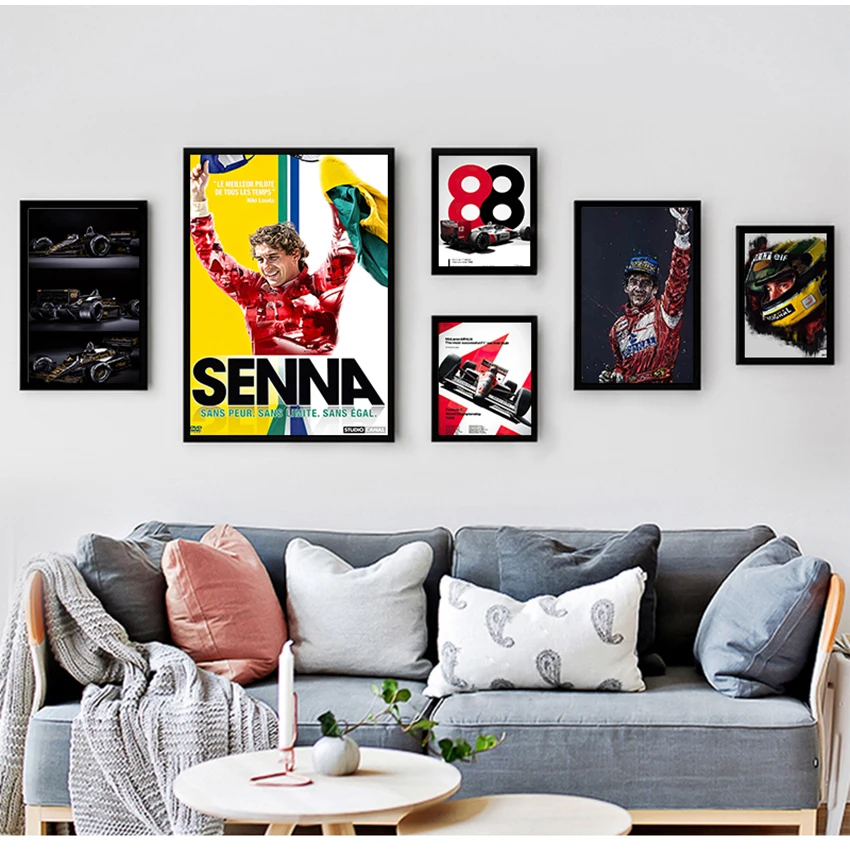 Výtlačky vintage maľba pre domácu izbu dekor Ayrton Senna F1 Formula Legend Legend Star Champion Majster pretekárske auto plagáty nástenné umenie plátno