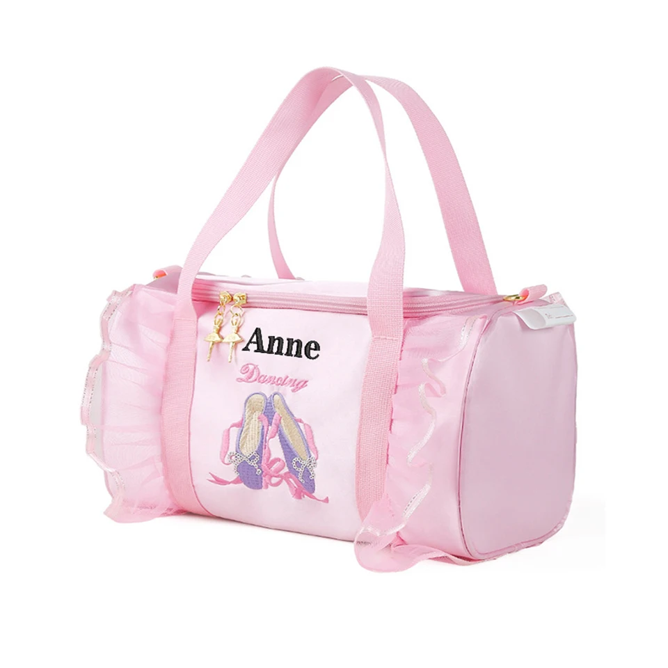 Výšivka personalizovaná detská tanečná taška pre dievčatá balerína Pink Duffel pre baletnú triedu Crossbody ， Baletná kabelka