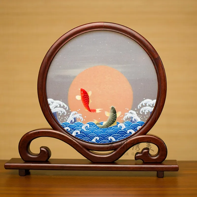 Výšivka čínskeho štýlu Tuanfan Desktop Ornament Suzhou Výšivka sviatok darček