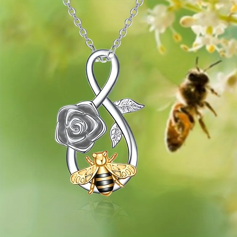 Včelí náhrdelník Infinity Love Bee Pendant náhrdelník s darčekmi pre kvetiny ružových kvetín pre ženy dospievajúci