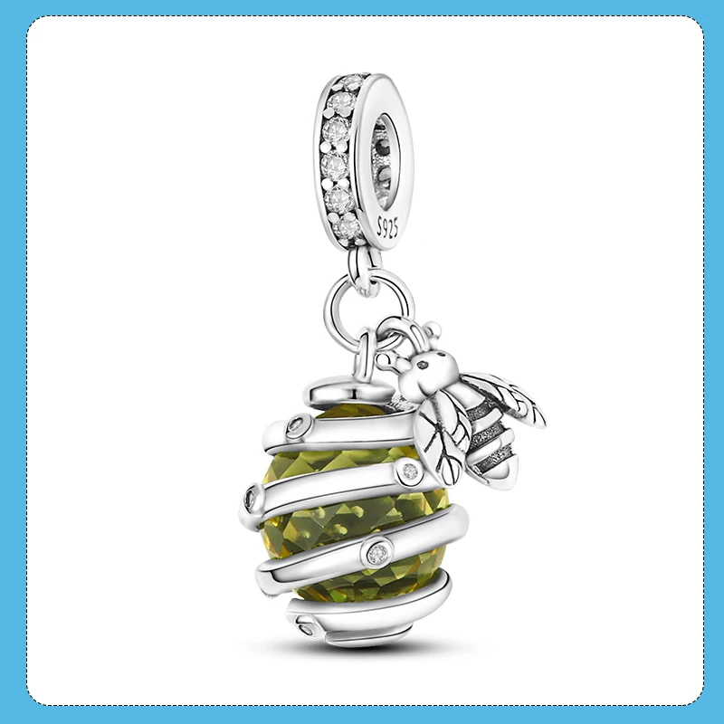 Včelí prívesok 925 Sliver Honeycomb Bee Dangle Pmend Pendant Fit Original Značka korálky náramok DIY strieborné šperky výroby