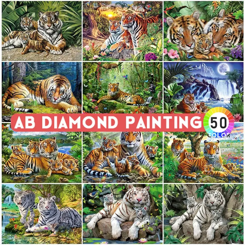 Vŕta s diamantovým maľbou tiger krížový steh súprav