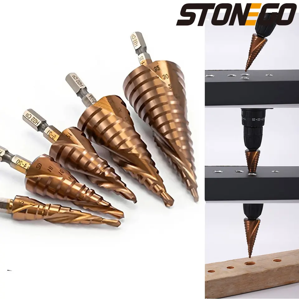 Vŕtací bit StoneGO HSS M35 pre nehrdzavejúcu oceľ vysokorýchlostná oceľ Double Spiral Step vŕtačka 4-12 mm/4-20 mm/5-21 mm/5-27 mm/4-32 mm