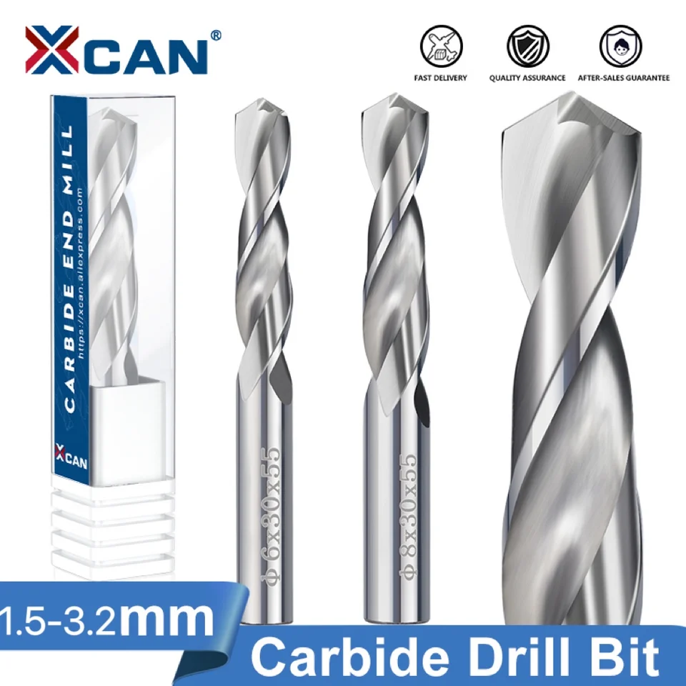 Vŕtanie karbidu volfrámu Xcan 1,5/3,0/3,2 mm pre CNC Lathe Gun Gun Drill Bit Metal Drrilling Cutter vŕtania