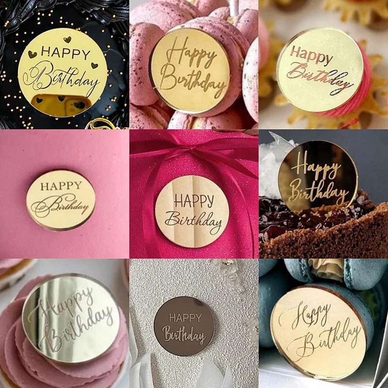 Všetko najlepšie k narodeninám Decorácie koláča akrylové okrúhle koláč bok bokom dekora zlatý koláč darčekový dekor dekor cupcake dezert doplnky